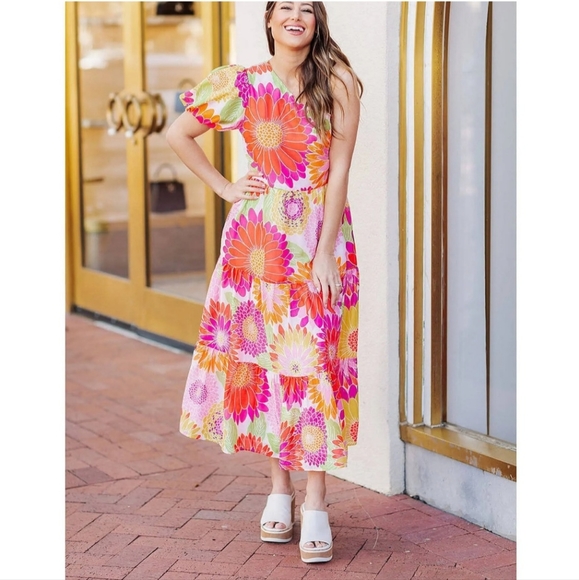 J.Marie Leilani One Shoulder Short Puffed Sleeve Tiered Midi DressFrom J.Marie, - Picture 5 of 13